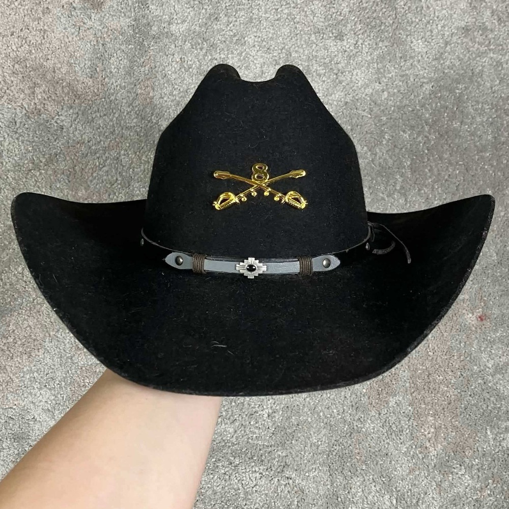 Stetson Cowboy Hat Mens 6 7/8 Black Stallion Rookie Cavalry Sabers 8 Western